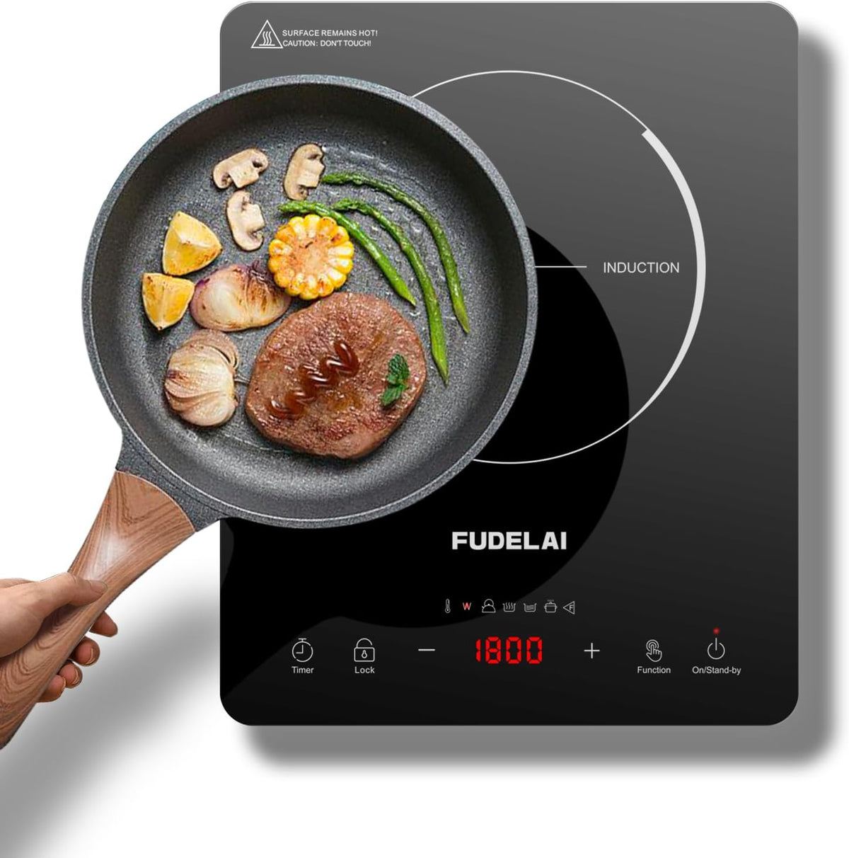 Portable Induction Cooktop 1800W Countertop Burner with 20 Temp/Power Settings, Child Lock & Turbo Cooling - 6.9" Sensor Coil, Hot Pot Mode, RV/Camping Safe Cooker for Dorm RV Kitchen (Black)