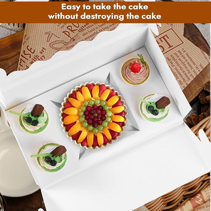 10 Pack Cakes and Cupcake Boxes with Transparent Windows Suitable for 4 Cupcakes and 1 Small Cake, Used as Baking Supplies for Birthdays, Weddings, Holidays and Parties.(White, 1+4(10Pack))
