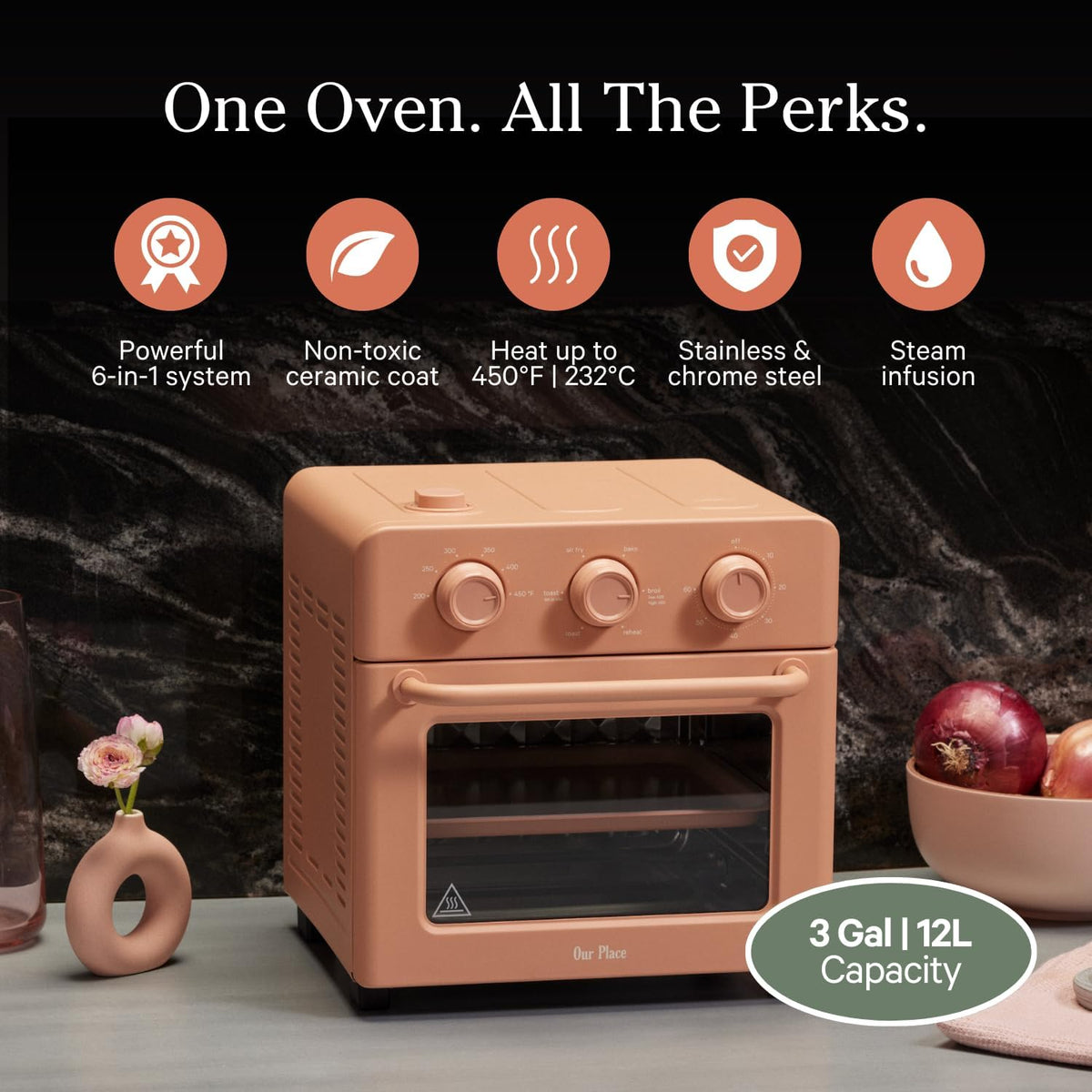 Our Place Wonder Oven | 6-in-1 Air Fryer & Toaster Oven with Steam Infusion | Compact, Countertop Friendly, Fast Preheat, Multifunctional | Air Fry, Toast, Roast, Bake, Reheat & Broil | Spice