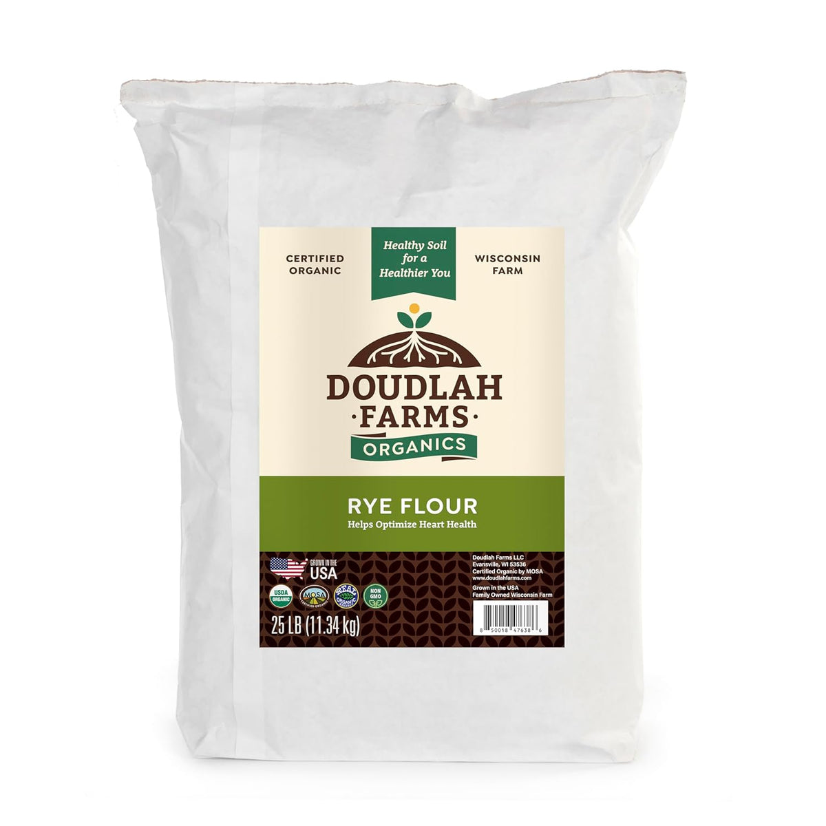 Organic Rye Flour 25 lb Bulk - Non-GMO, USDA Organic, Low Gluten, Vegan, For Baking, Cooking, Supports Heart Health & Digestion - USA Grown by Doudlah Farms