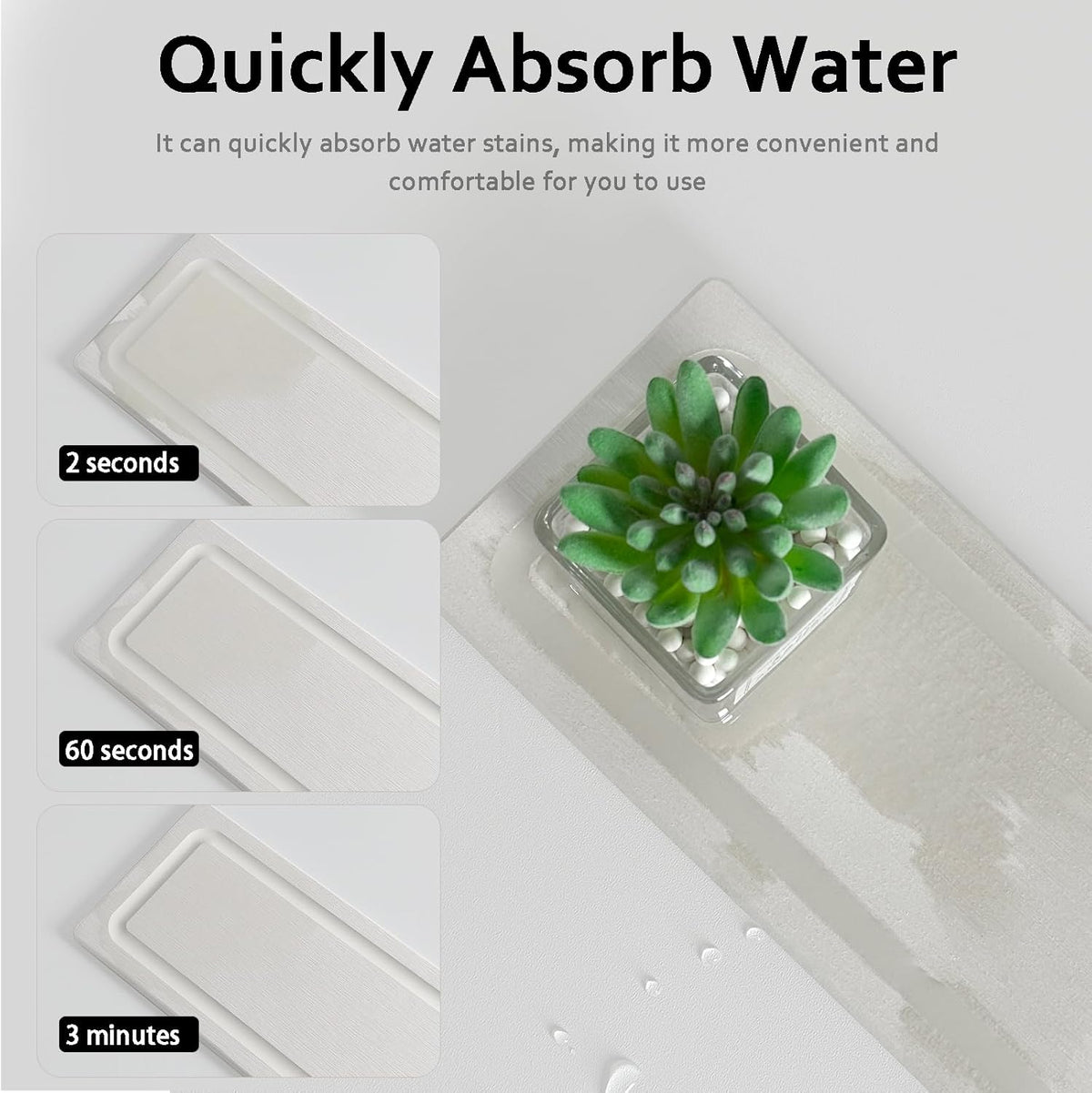 2 PCS Fast-Drying Stone Trays for Bathroom Sink & Kitchen Counter, Water Absorbing Diatomite Sink Coasters, Vanity Tray, Hand Soap Holder with Anti-Skid Pads (9.5" x 4.7" White)