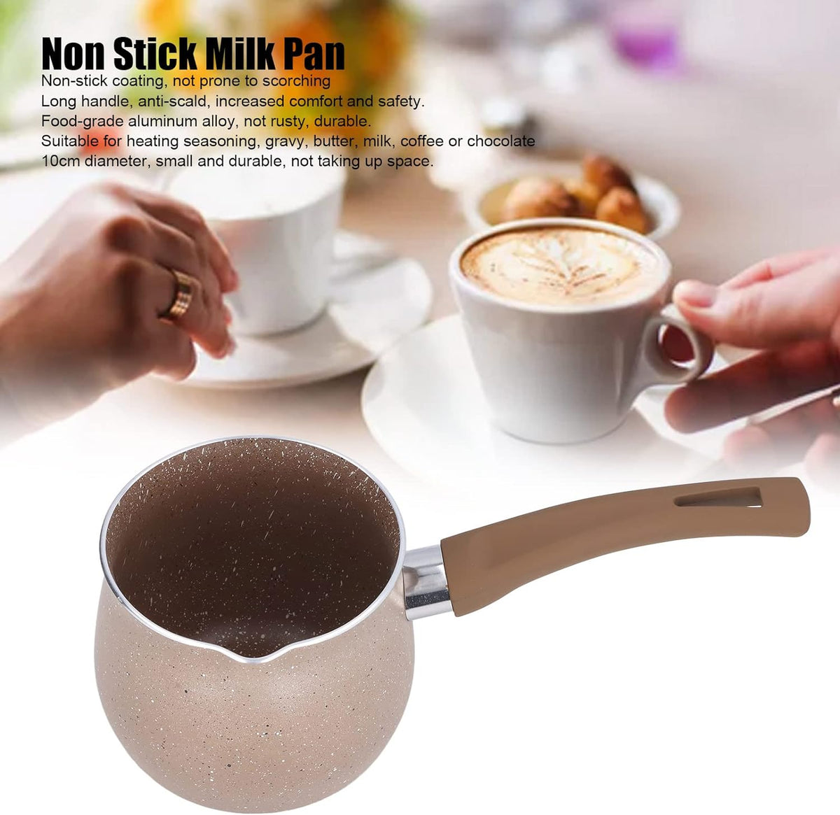 Non Stick Milk Pan, Enamel Milk Pan,Butter Warmer, Single Handle Coffee Warmer Boiling Pot Mini Milk Pan Aluminum Alloy Non Stick Anti Scalding for Cooking(Coffee)