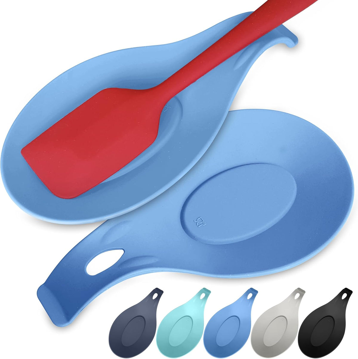Silicone Spoon Rest for Stove Top, Set of 2 - HEAT RESISTANT, EASY TO CLEAN Kitchen Spoon Rest for Kitchen Counter, Holds XL Utensils, Safe on GLASS & INDUCTION Cooktops, DOESN’T BREAK if Dropped