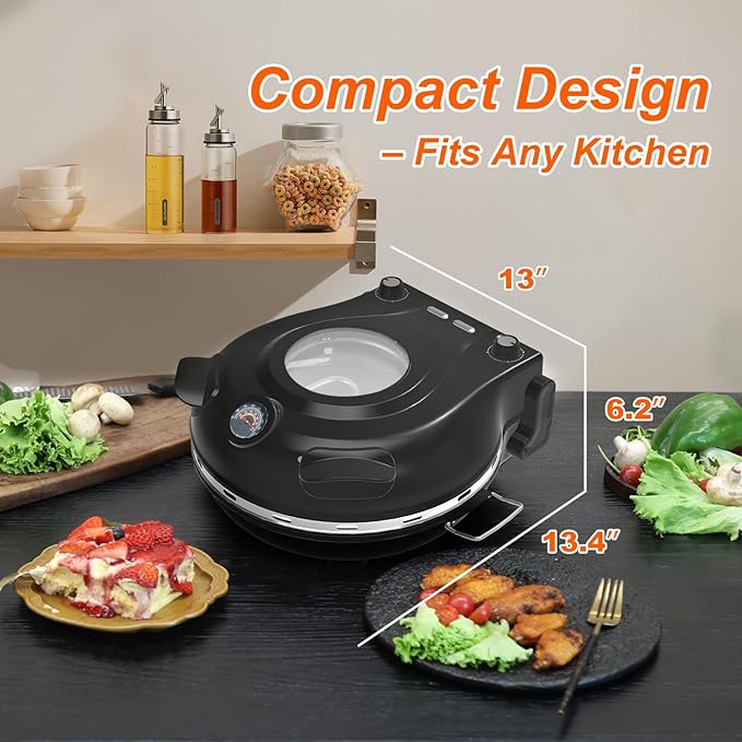 Stone Pizza Oven, 12'' Indoor Electric Pizza Maker, 1200W Countertop Pizza Maker Machine with Dual Temp Control, Crispy Crust Pizzas in Minutes, Black