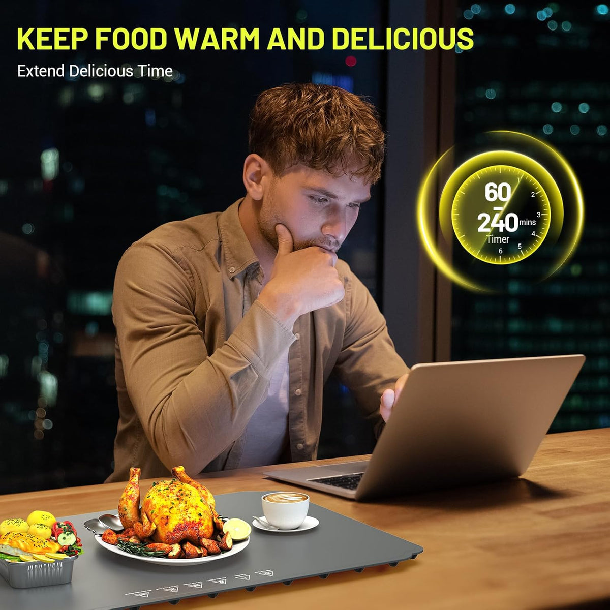 Food Warming Mat, Food Warming Mats for Countertop, Portable Electric Warming Tray for Parties Buffet with 3 Temp & 4 Hours Timer Setting, for Parties, Gatherings, Everyday Use