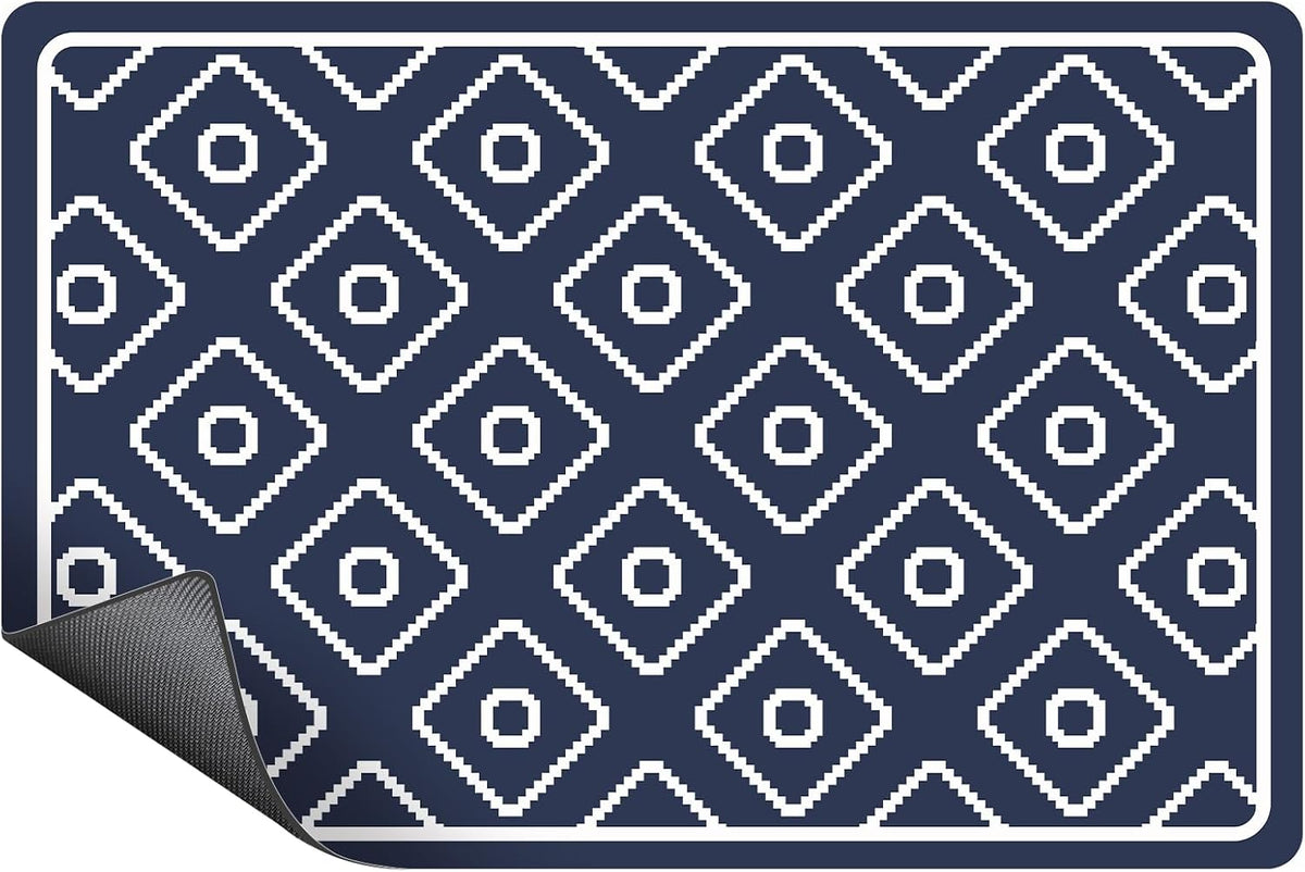 SUEH DESIGN Dish Drying Mat, Absorbent Coffee Mat 23.6 x 15.7 in Quick Dry Kitchen Drying Dish Drain Mat for Kitchen Counter Coffee Bar, Dark Blue
