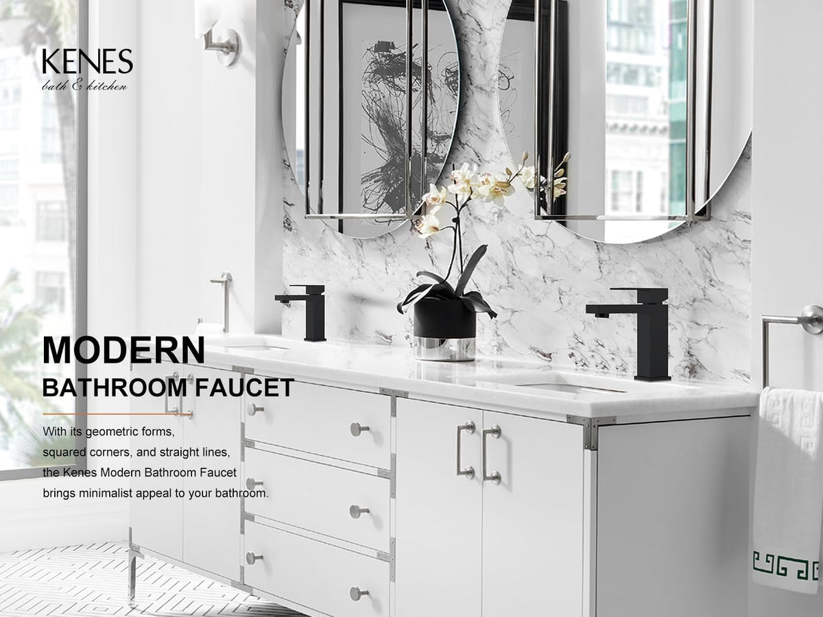 KENES Matte Black Single Handle Bathroom Sink Faucet, Stainless Steel Vanity Faucet for Bathroom Sink, with Pop Up Drain Stopper & Water Supply Hoses LJ-9031-2