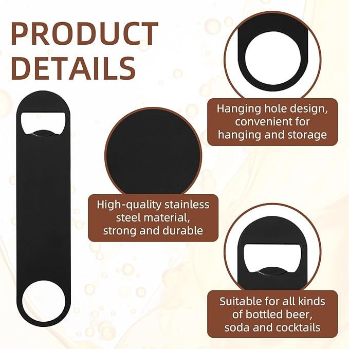100 Pack Flat Beer Bottle Opener 7 inch Stainless Steel Flat Bottle Opener Black Beer Bottle Openers for Bartender Kitchen Bar Restaurant (7 Inch)