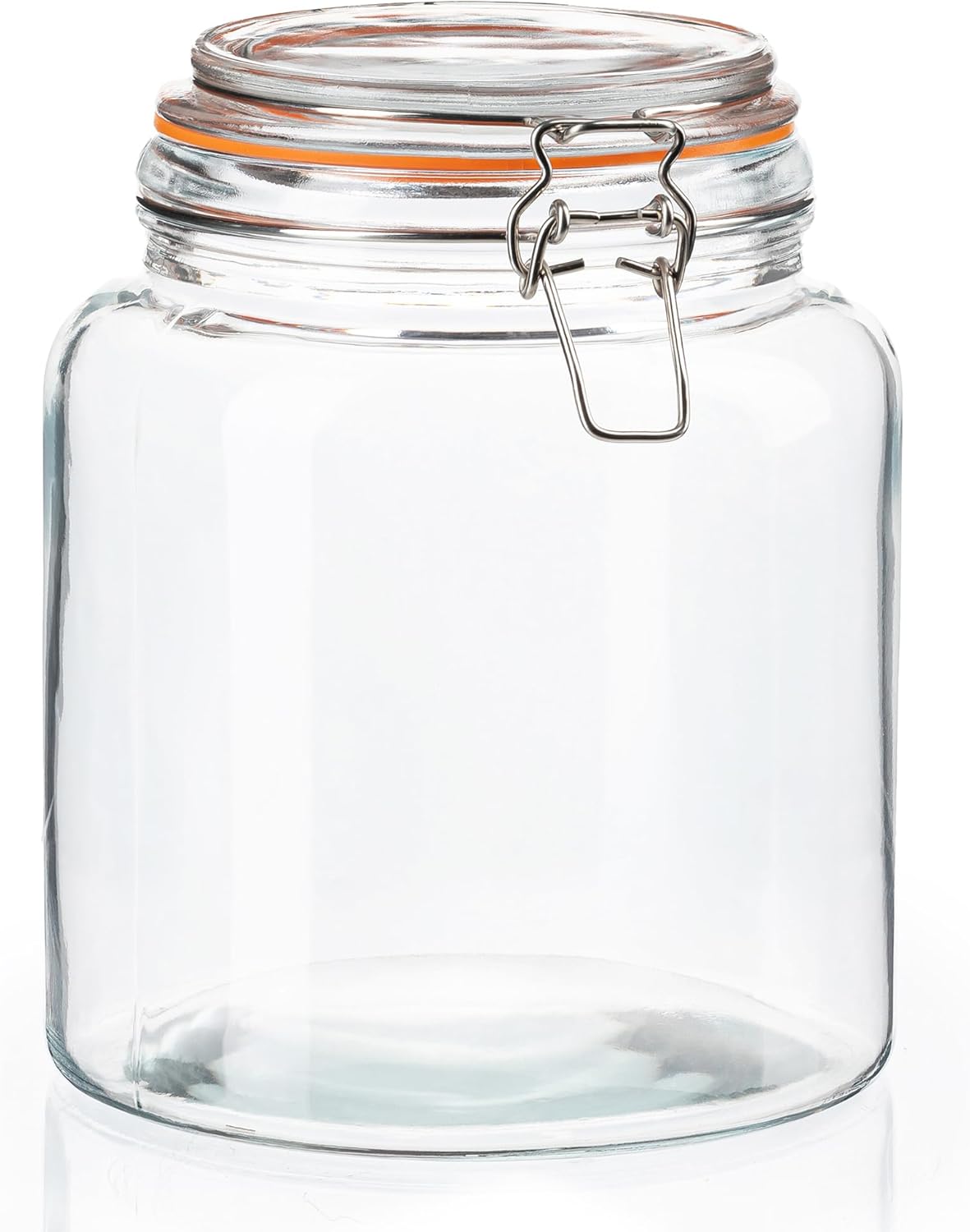 kitchentoolz Half Gallon Glass Large Mason Jars with Airtight Lid - 64oz Wide Mouth Flour & Sugar Container. Also for Sourdough, Pasta, Pickles, Cookies- Flip Top Hinged Closure - 2 Pack