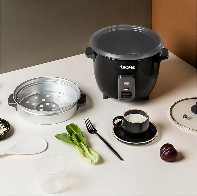 Aroma Housewares ARC-363-1NGB 3 Uncooked/6 Cups Cooked Rice Cooker, Steamer, Multicooker, 2-6 cups, Black