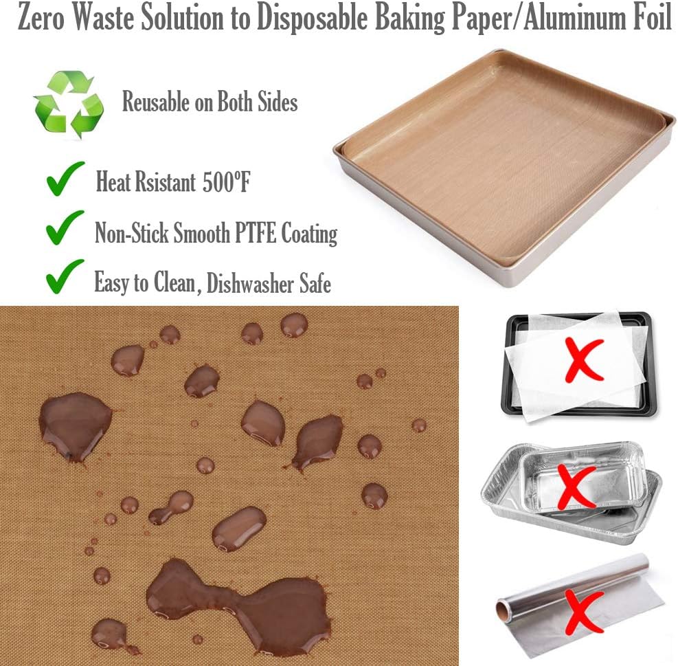 PTFE Teflon Sheet, Non-Stick Oven Liners, Barbecue Grill Mat Baking Sheet Reusable Washable - Use Up to 500℉ Craft Mat for Baking Cooking BBQ Grilling Roasting 16x24"/40x60cm 3 Pack