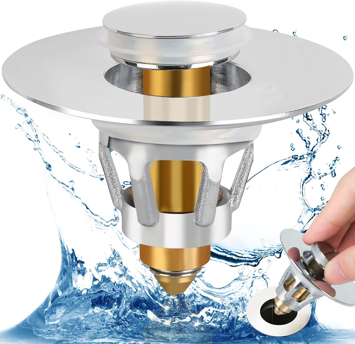 Three colors Bathroom Sink Stopper,Pop Up Drain Stopper with Bullet Core Push Type,Anti-Clogging Strainer Stopper Plug with Filter Basket for 1.1-1.5",(Silver,1PCS)