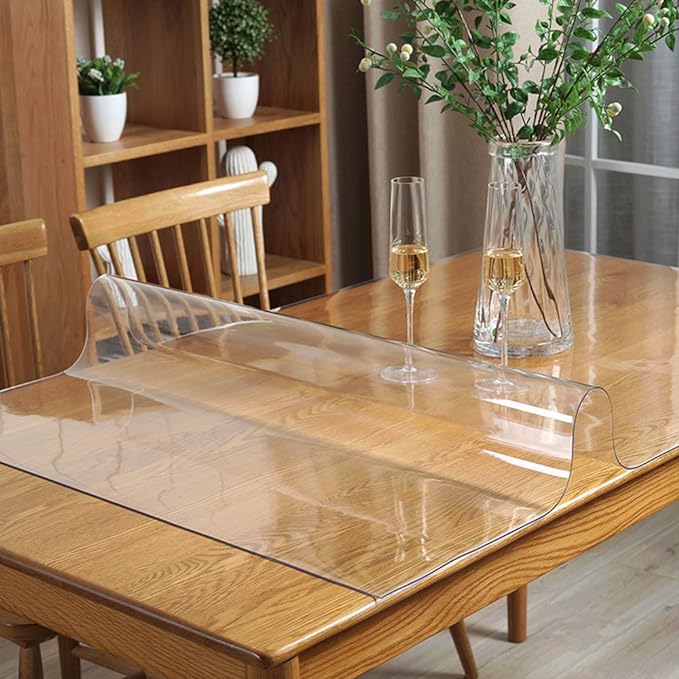 Wadrac Clear Table Protector Plastic Table Cloths PVC Night Stand Table Cover Mat Office Desk Mat Shelf Surface Protection Crystal Children Painting Cover Pad Transprent Rectangular 40x58 inch