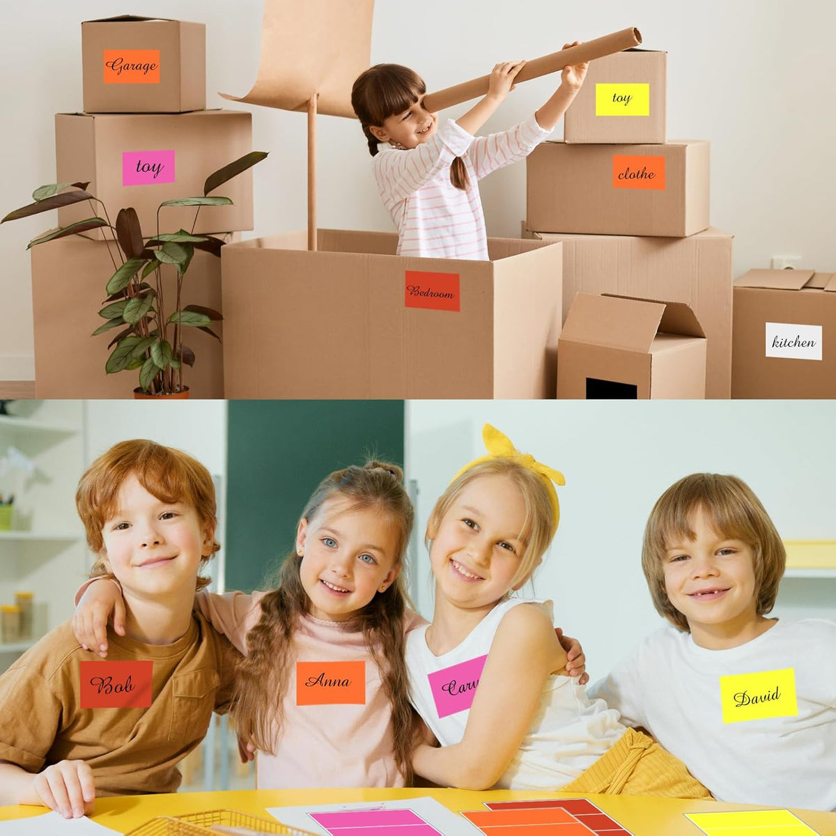 STARLIBOO Removable Colored Labels Stickers, 3X5 Inch Removable Large Label Stickers for Moving Boxes and Storage Bins- Waterproof- Tear Resistant (Red)