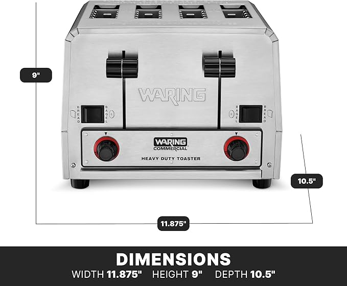 Waring Commercial WCT850RC 4-Slice Heavy Duty Commercial Pop-Up Bread/Bagel Toaster, 120V, 1800W, 5-15 Phase Plug