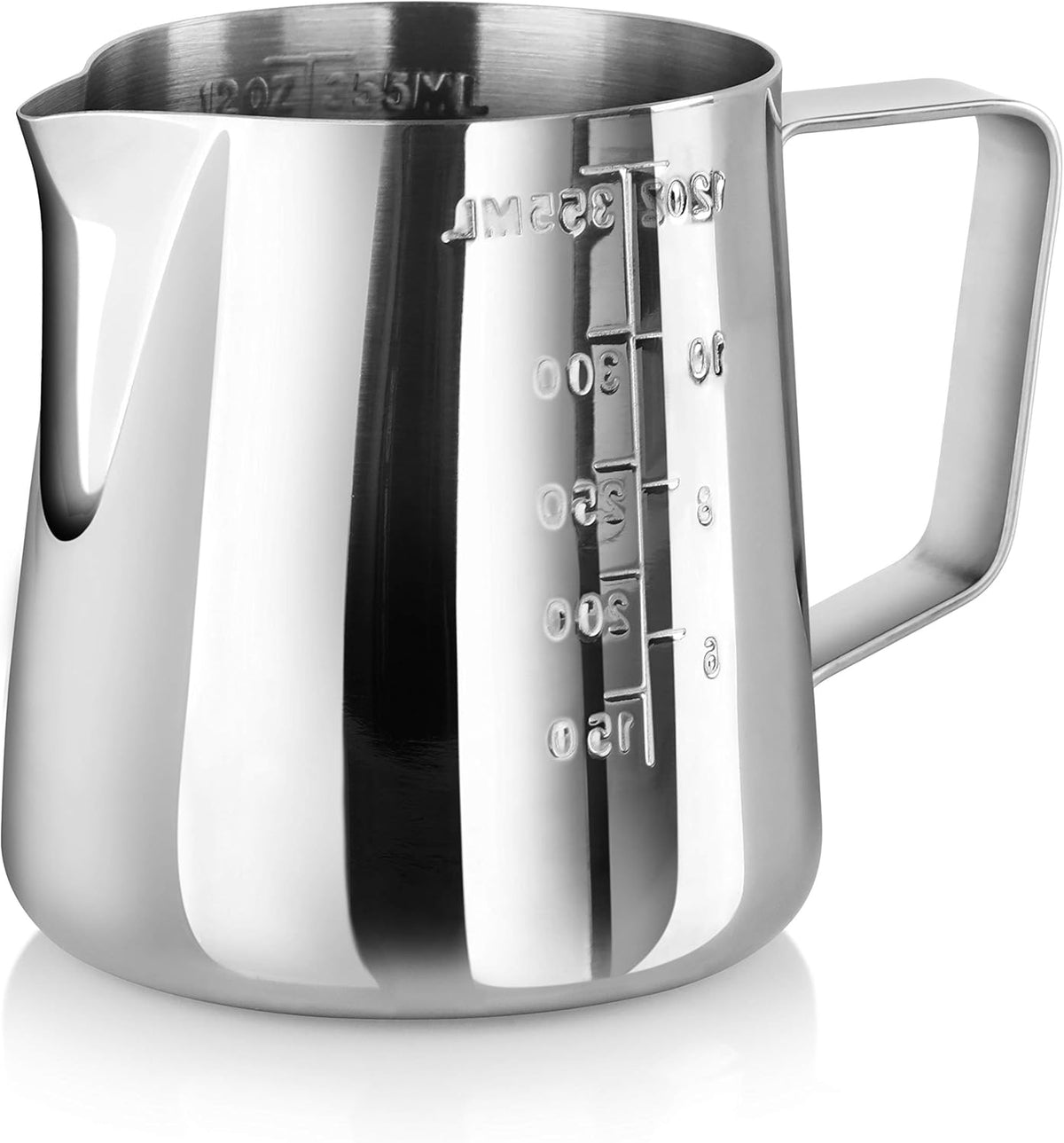New Star Foodservice 28805 Commercial Grade Stainless Steel 18/8 Frothing Pitcher, 12-Ounce with Measurement Scale
