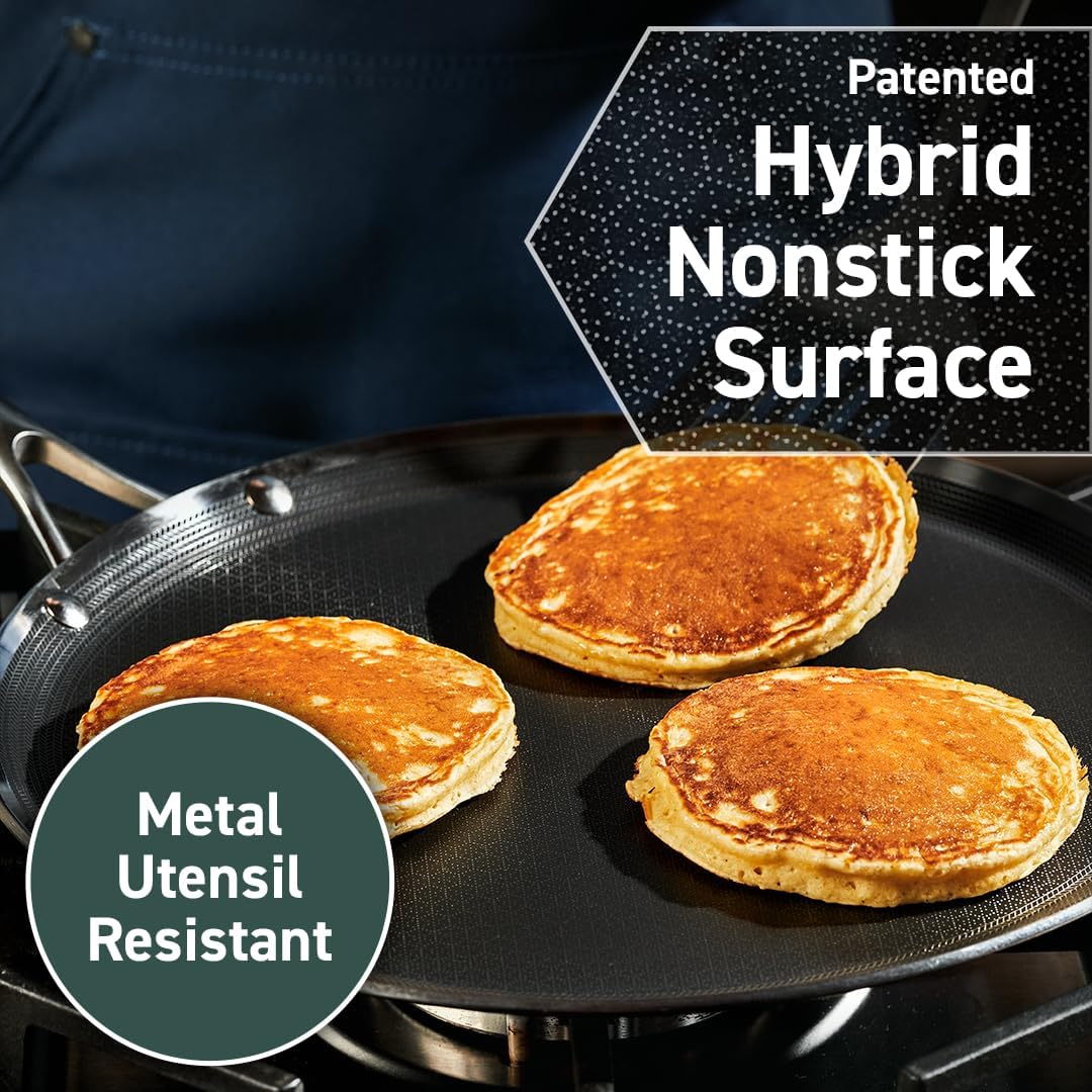 HexClad Hybrid Nonstick 12-Inch Griddle Pan, Stay-Cool Handle, Dishwasher-Friendly, Oven-Safe Up to 900°F, Induction Ready, Compatible with All Cooktops