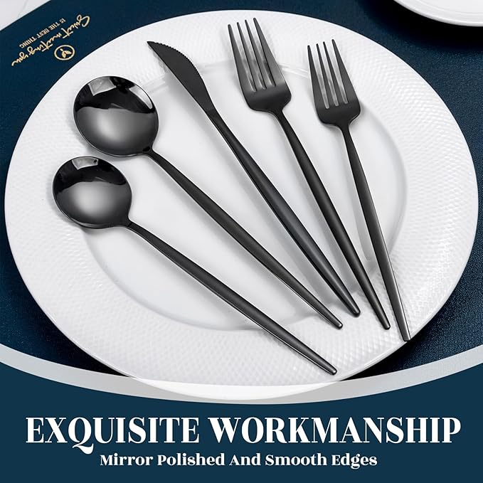 NOCCUR 40-Piece Stainless Steel Black Silverware Set for 8 - Black Utensils Set Include Knives Spoons and Forks for Home/Party/New Year