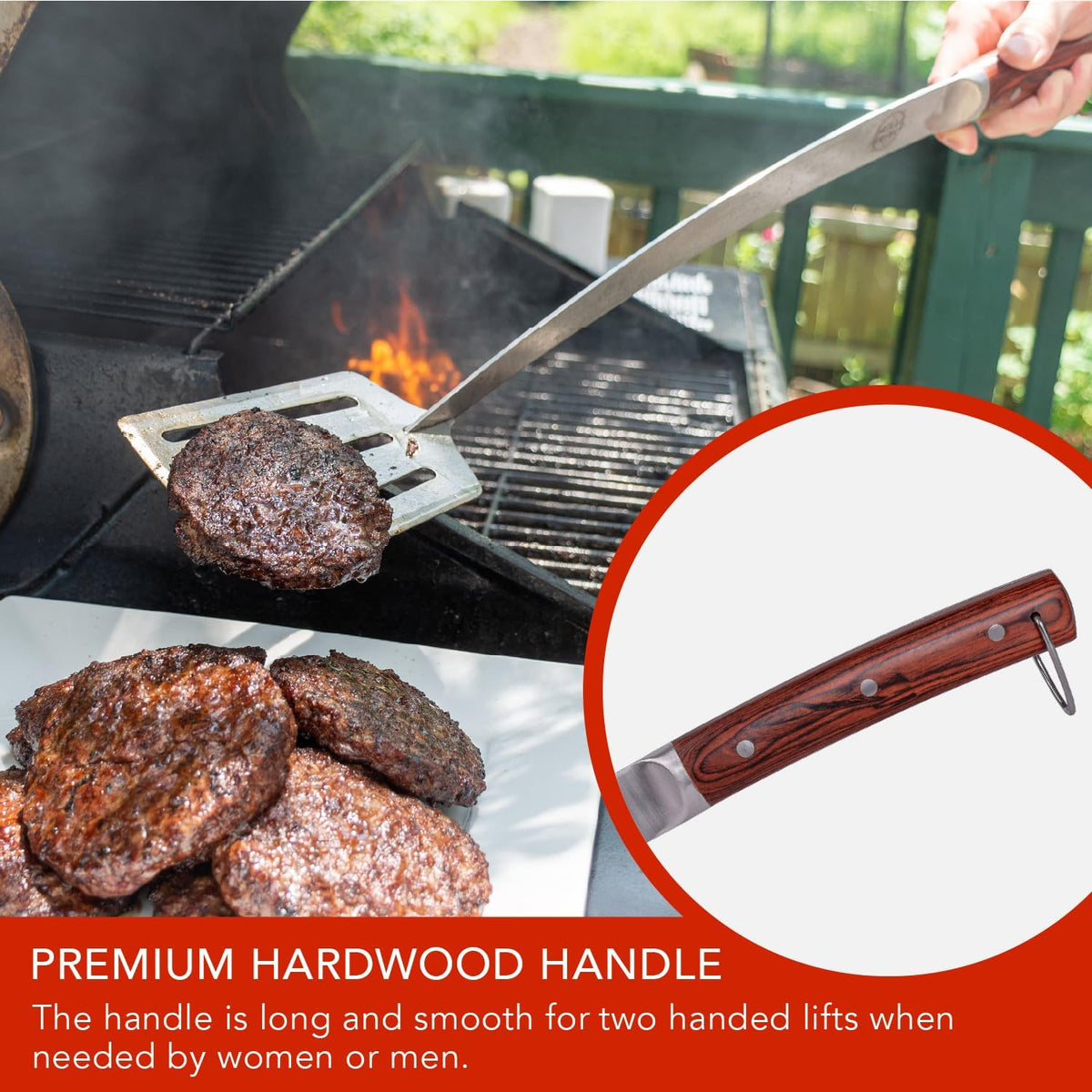 Grill Spatula 24-inch Super Long for Grilling Barbecue Griddle and Fire Pit Extra Strong Curved Neck Premium Hardwood Handle Large Stainless Steel Blade For BBQ Outdoor Kitchen and Grilled Food