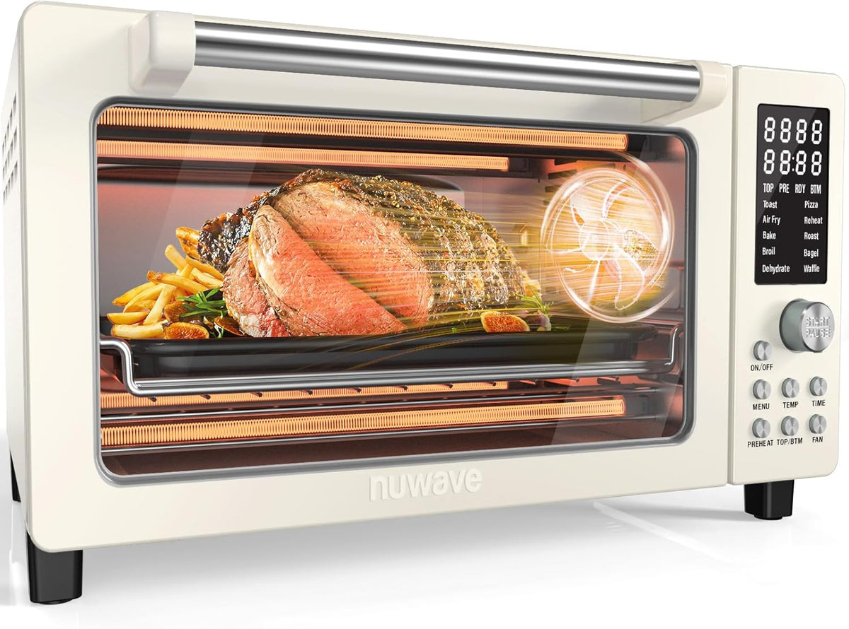 Nuwave Bravo Pro Smart Air Fryer Toaster Oven Combo, Airfryer Convection Oven Countertop, 10-in-1 Functions with Quicker & Even Crisp Technology, 1800W, 50-450°F, PFAS-Free, 21QT, Vanilla Cream