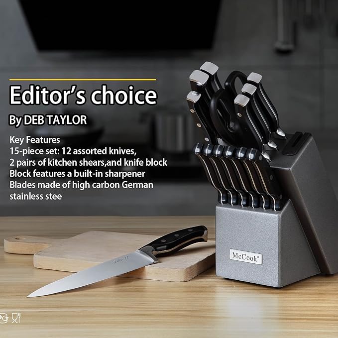McCook® Knife Sets,German Stainless Steel Kitchen Knife Block Set with Built-in Sharpener