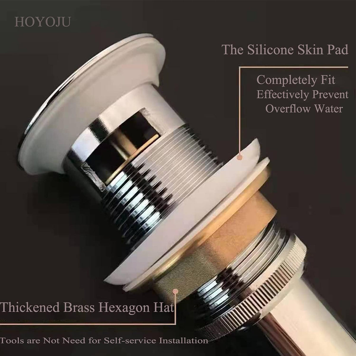 Pop Up Sink Drain with Overflow Bouncing Style Stopper Brass Polished Chrome for Bathroom