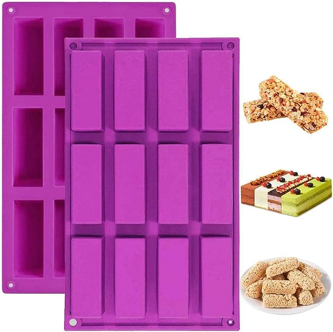 Palksky (2 Pack 12 Cavity Medium Narrow Silicone Rectangle Molds/Molds/Protein Bars mold/Energy Bars Maker for Caramel Bread Loaf Muffin Brownie Cornbread Cheesecake Pudding Soap Butter Mould