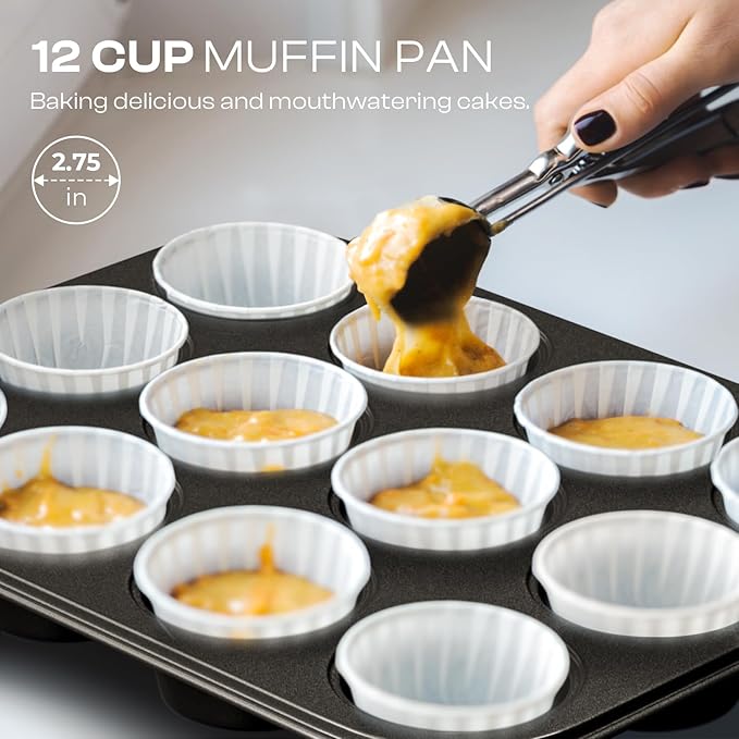 Nonstick Baking Pans Set, 8-Piece Stackable Bakeware Sets, Non-Toxic Oven Pan Set, Includes Baking Sheet, Cake Pan, Muffin Pan, Loaf Pan, Square Pan, Cookie Sheet & Roasting Pan, Black