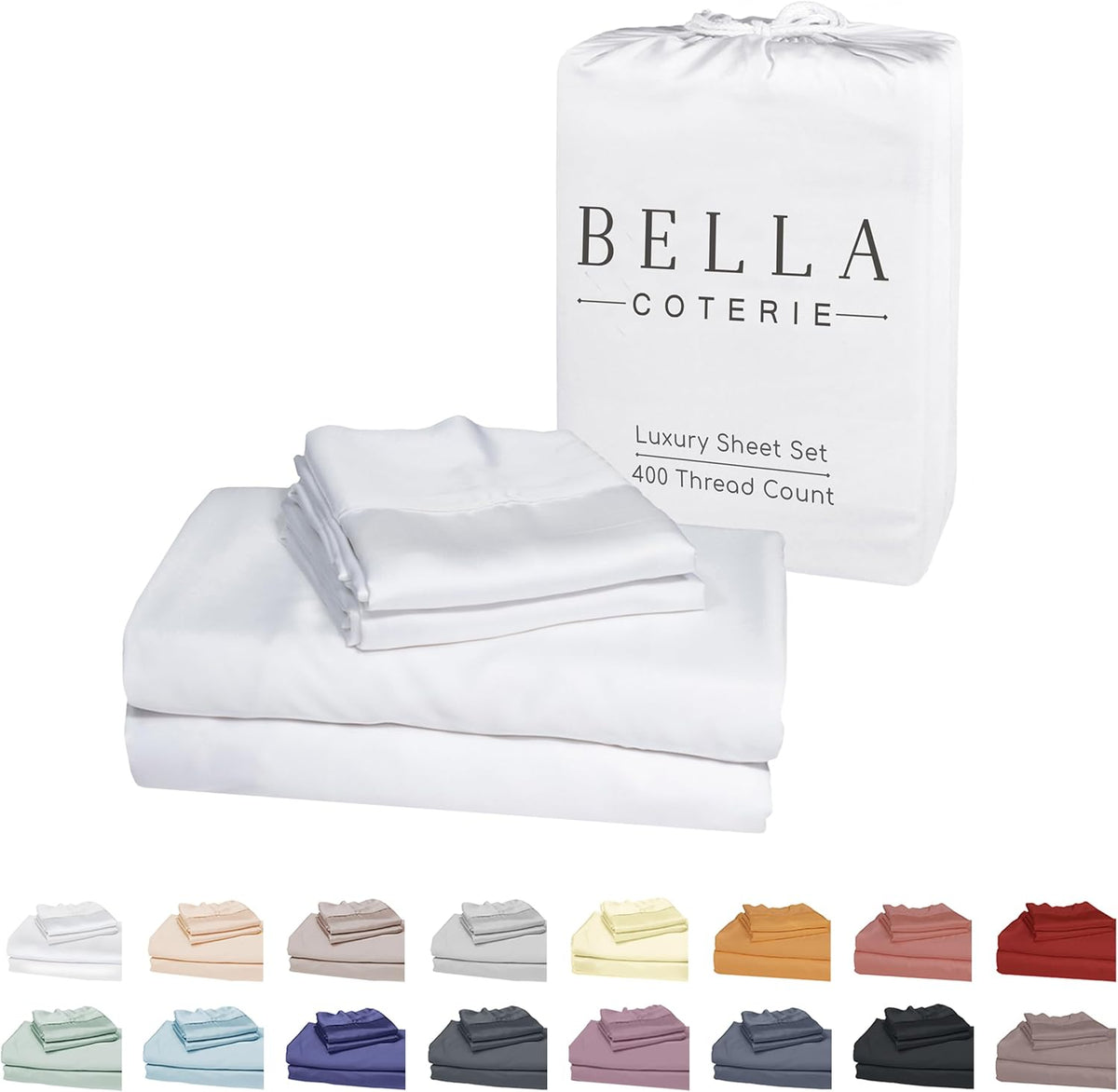 Bella Coterie Luxury Bamboo Viscose Twin Size Sheet Set | 100% Organically Grown | Ultra Soft | Cooling for Hot Sleepers | 18" Deep Pocket [White]