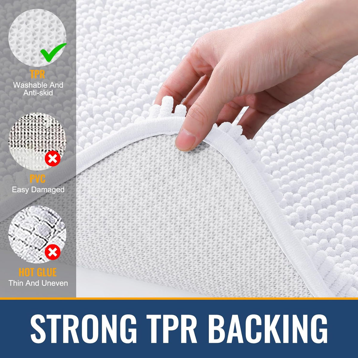 Arotive Bathroom Rugs 47x24, Extra Soft Absorbent Shaggy Chenille Bath Rugs, Machine Washable Rubber Backing Non-Slip Bath Mats for Bathroom Floor Tub and Shower, Home Decor Accessories, White