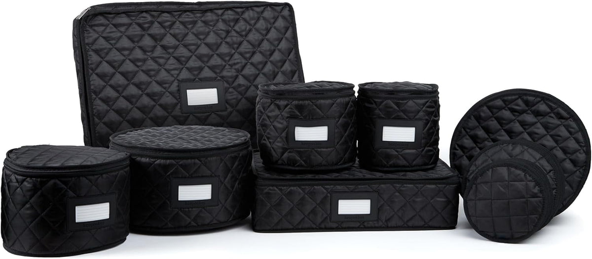 Covermates Keepsakes - Dish Storage Set - Padded Protection - ID Window - Stain Resistant - Machine Washable - China Storage, Black