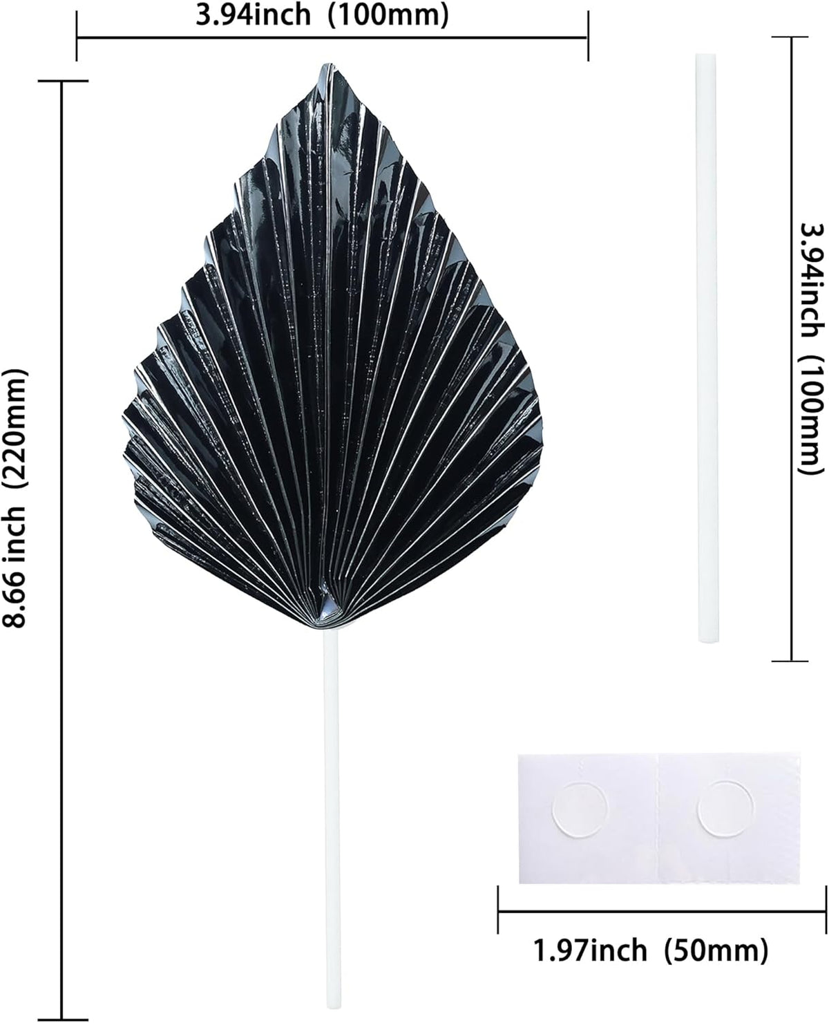 Gyufise 6Pcs Paper Palm Fan Cake Toppers Palm Spear Leaves Fan Cupcake Toppers Cake Insert Decorations Craft DIY Cake Bakeware Decoration for Birthday Party Wedding Party Decor Supplies Light Black