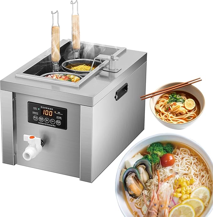 Auto-lift Commercial Pasta Cooker with Timer, Noodle Cooking Machine with 1 Drainage,Macaroni Vegetable Dumpling Cooker,Boiler For Spaghetti Ramen,Temperature Adjustable (2 holes)
