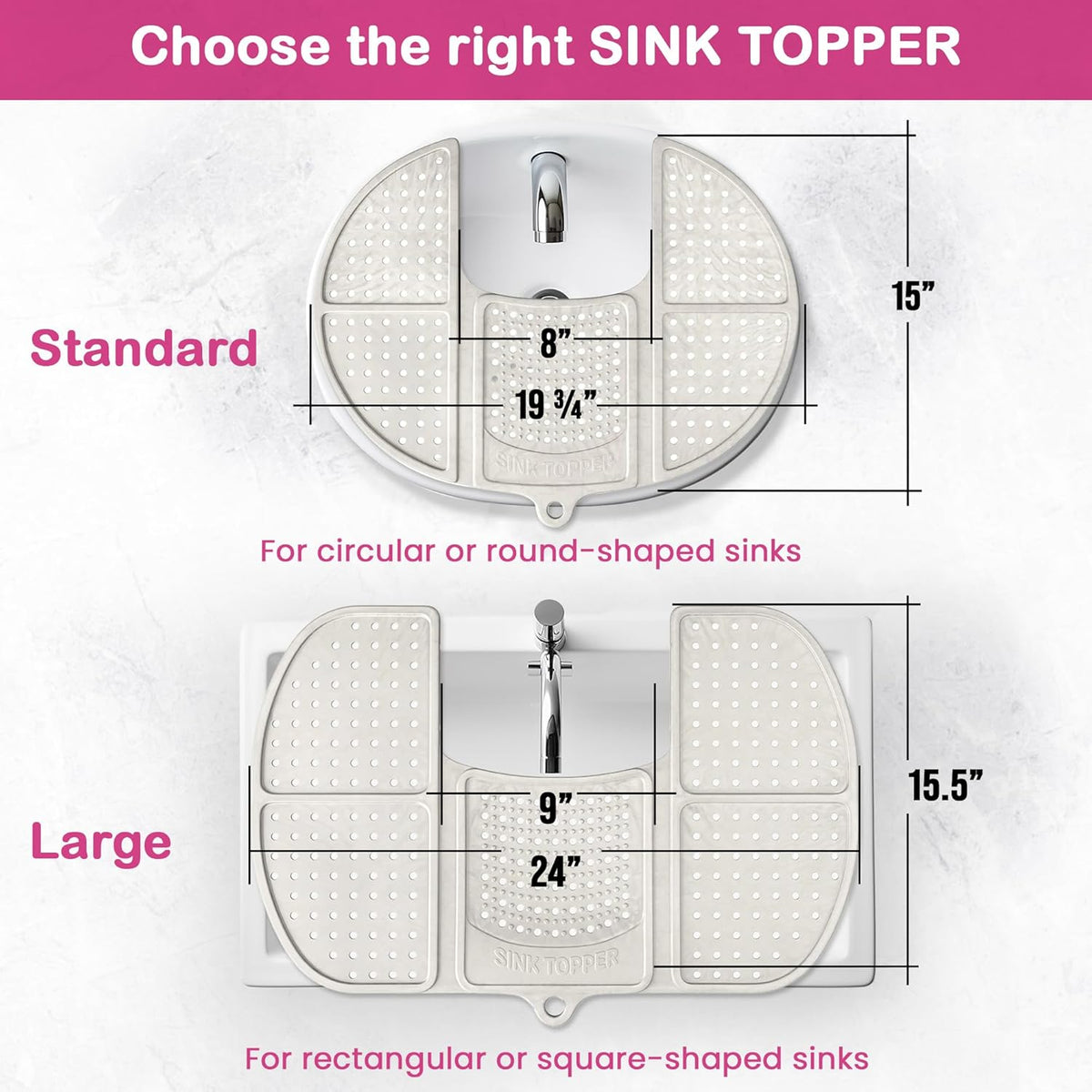 Sink Topper Bathroom Counter Cover & Storage Saver, Foldable Silicone Mat for Hot Tools, Hair Styling & Makeup, Beauty Brush Cleaning Mat, RV Camper Sink Cover & for Small Spaces (Standard Pink)