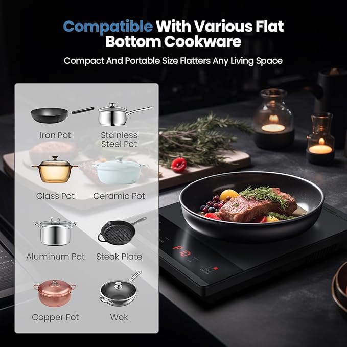 Electric Hot Plate Single Burner Portable Ceramic Cooktop For Cooking Ultra-thin Electric Stove Infrared Burner Cooker,24-Hour Timer Child Safety Lock,Compatible With All Cookware 1800W