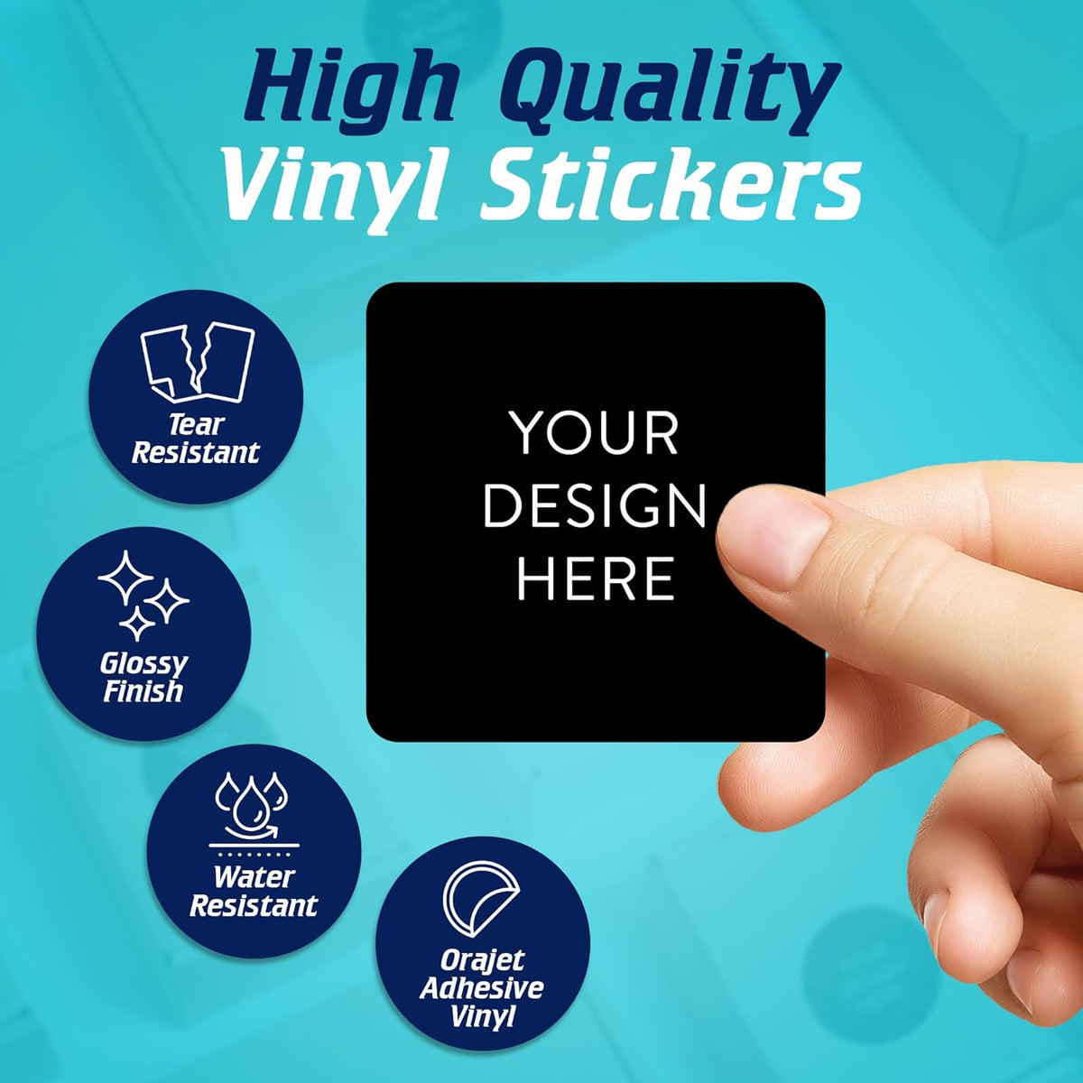 5-1000 Custom Vinyl Stickers - Upload Your own Image, Text, Design, Logo - Personalized Logo Labels for Handmade, Packaging, Bottle, Jars, Candle, Brand Stickers (Black, 2x2 Square)