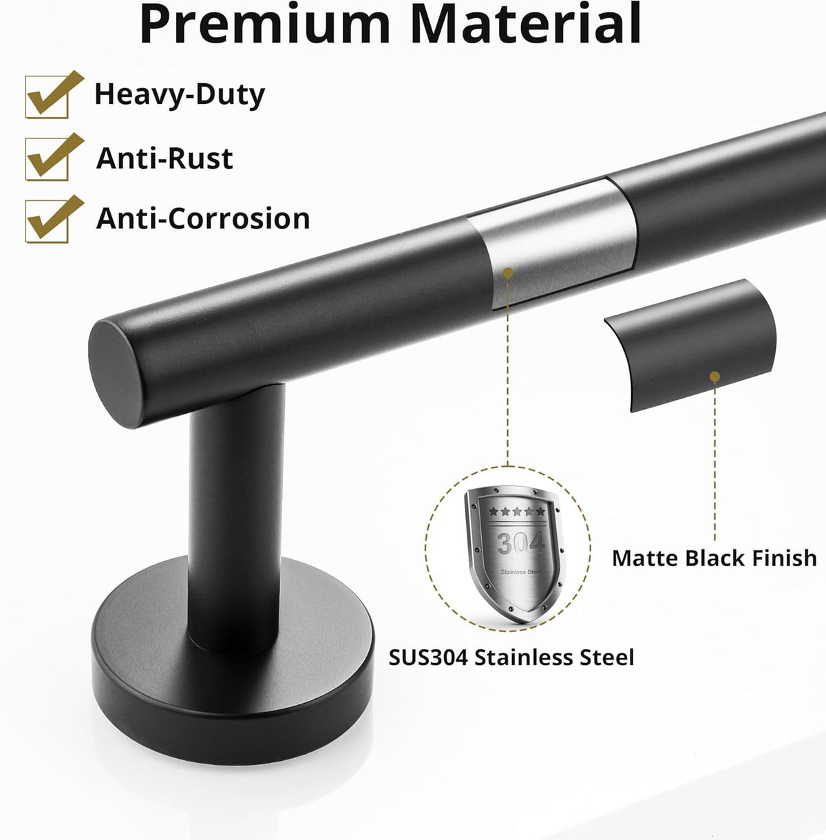 SAYAYO Black Towel Racks for Bathroom, 24 Inch Towel Bar Towel Rod Towel Holder Wall Mount SUS304 Stainless Steel (26 Inch Total Length)