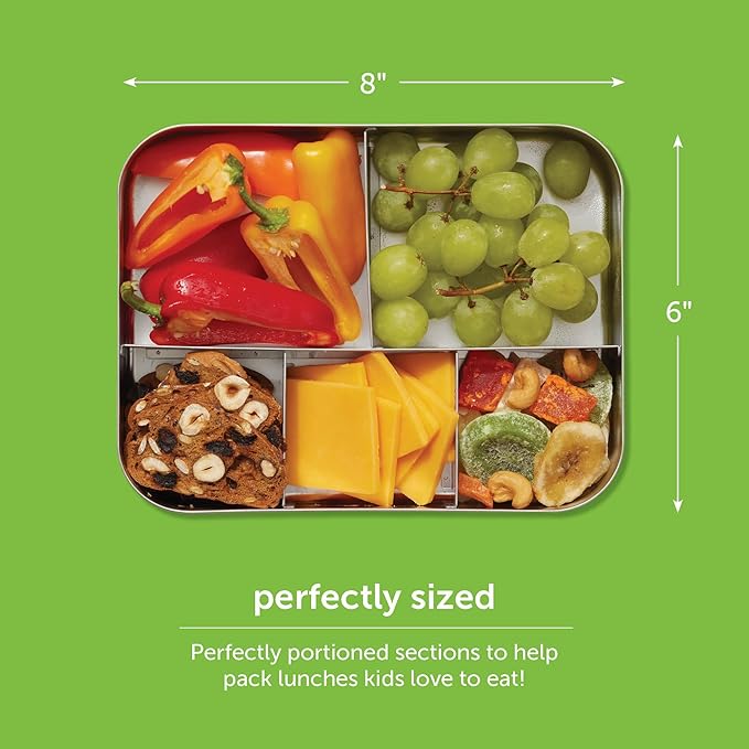 LunchBots Medium Duo Snack Container - Divided Stainless Steel Food Container - Two Sections for Half Sandwich and a Side - Eco-Friendly - Dishwasher Safe - Stainless Lid - Aqua Dots
