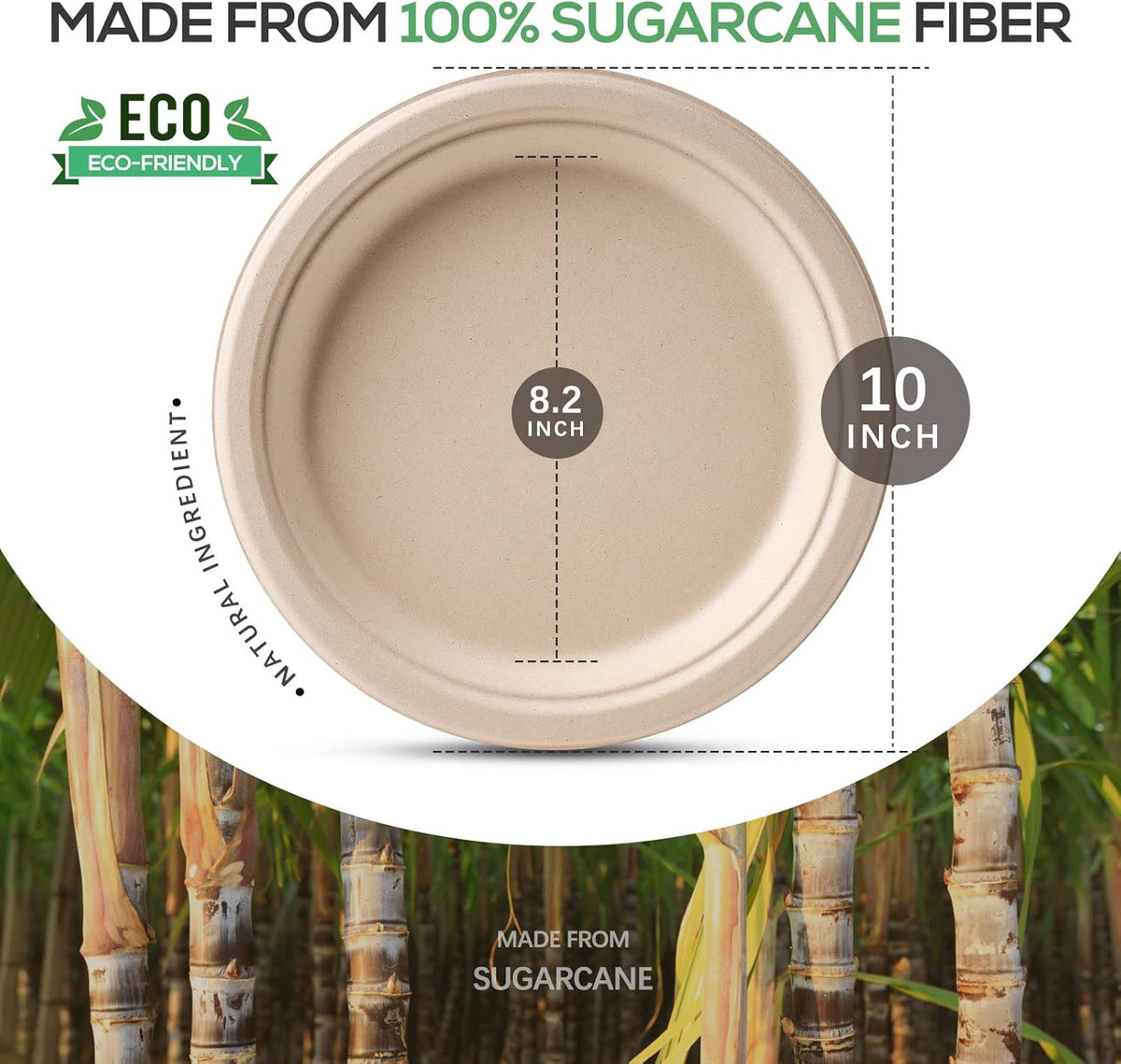 Gezond 100% Compostable Paper Plates 10 Inch 125 Pack Bulk Disposable Heavy-duty Plates Natural Biodegradable Sugarcane Bagasse Plate for Party Picnic
