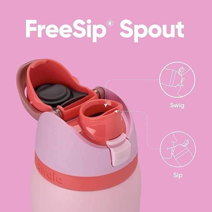 Owala FreeSip Insulated Stainless Steel Water Bottle with Straw for Sports and Travel, BPA-Free Sports Water Bottle, 32 oz, Pink, Angel Food Cake