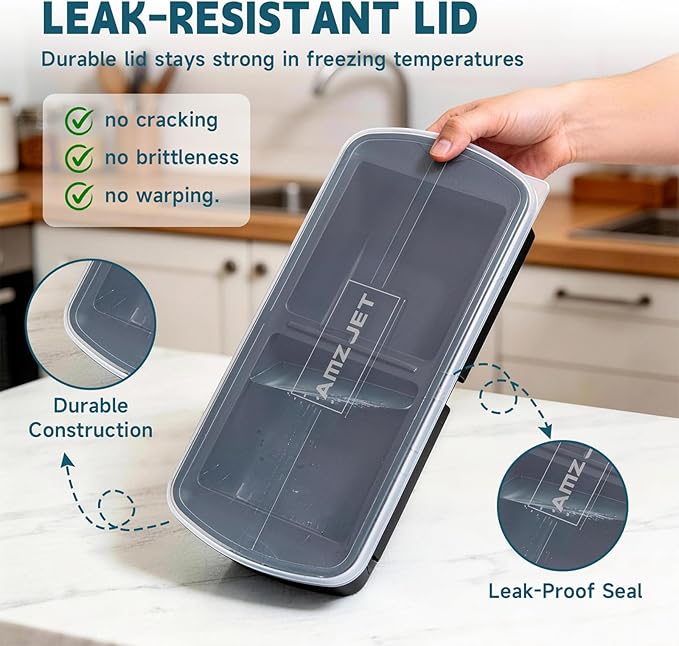 4 Pack Silicone Freezer Trays with Lid - Multi-Size 1-Cup & 2-Cup Portions, Food-Grade Silicone Freezer Molds for Soup & Meal Prep - Large Freezer Storage Containers, Oven & Dishwasher Safe - Black