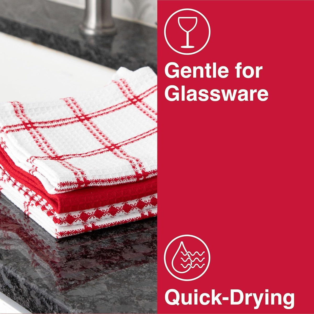 T-FAL Premium Waffle Dish Cloths: Highly Absorbent, Super Soft Long Lasting - 100% Cotton, 12"x13" Flat Waffle Dish Towel for Cleaning & Drying Dishes, (4-Pack), Red