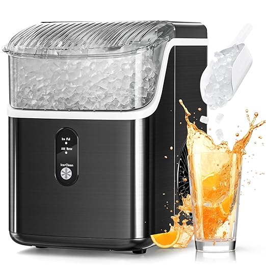 Antarctic Star Nugget Ice Makers Countertop, Pebble Ice Machine with Chewable Pellet Ice, 34Lbs/24H, Self-Cleaning, Sonic Ice, One-Click Operation, for Kitchen,Office Stainless Steel Black