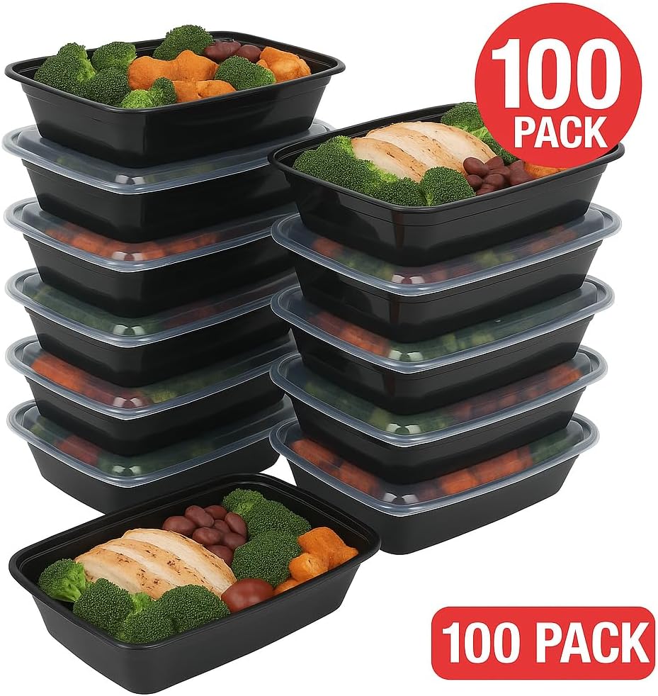 Ruthy's Outlet Meal Prep Containers W/Lids -Square Food Storage – BPA-Free| Stackable | Microwave | Freezer & Dishwasher Safe | Reusable Lunch Bento Box Portion Control & Planning (100 Pack, 12 oz)