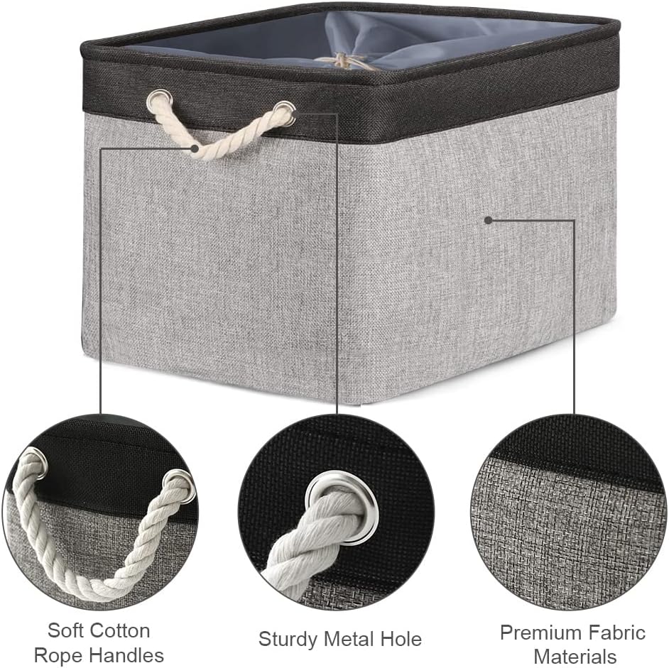 TheWarmHome Organization and Storage Basket for Shelves - 20x16x14 inch Jumbo 3 Pack Collapsible Storage Bins for Organizing, Fabric Storage Cubes for Organizer Gift Toy Closet (Black & Grey)