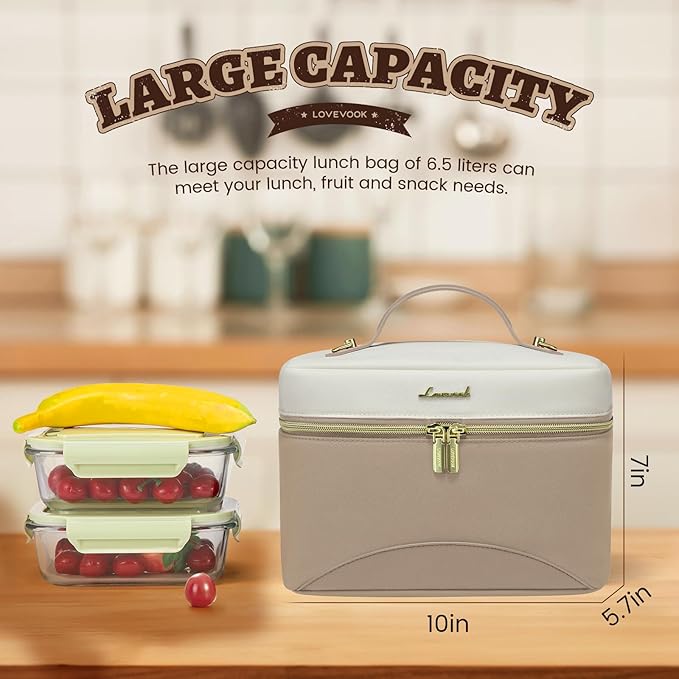 LOVEVOOK Lunch Box for Women,Adult Insulated Lunch Bag for Women,Leakproof Cooler Bag for Office Picnic Hiking Beach,Lunch Tote Bag with Adjustable Shoulder Strap