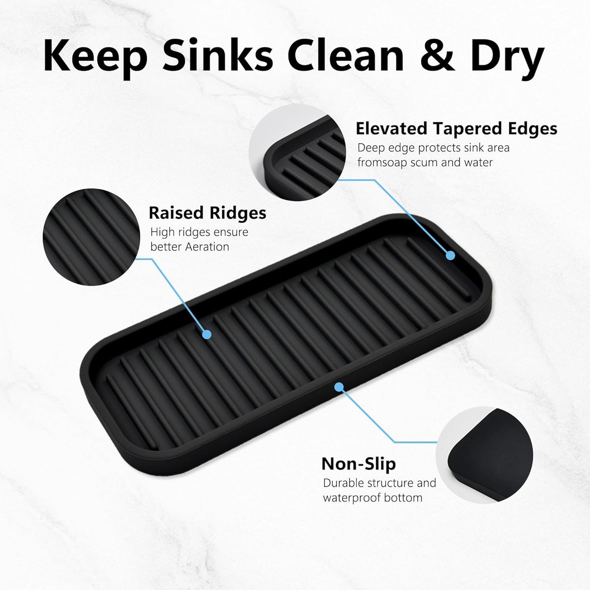 Silicone Sponge Holder Kitchen Sink Organizer Tray Dish Caddy Soap Dispenser, Scrubber Spoon Holder,Dishwashing Accessories 2 Pack (Black)