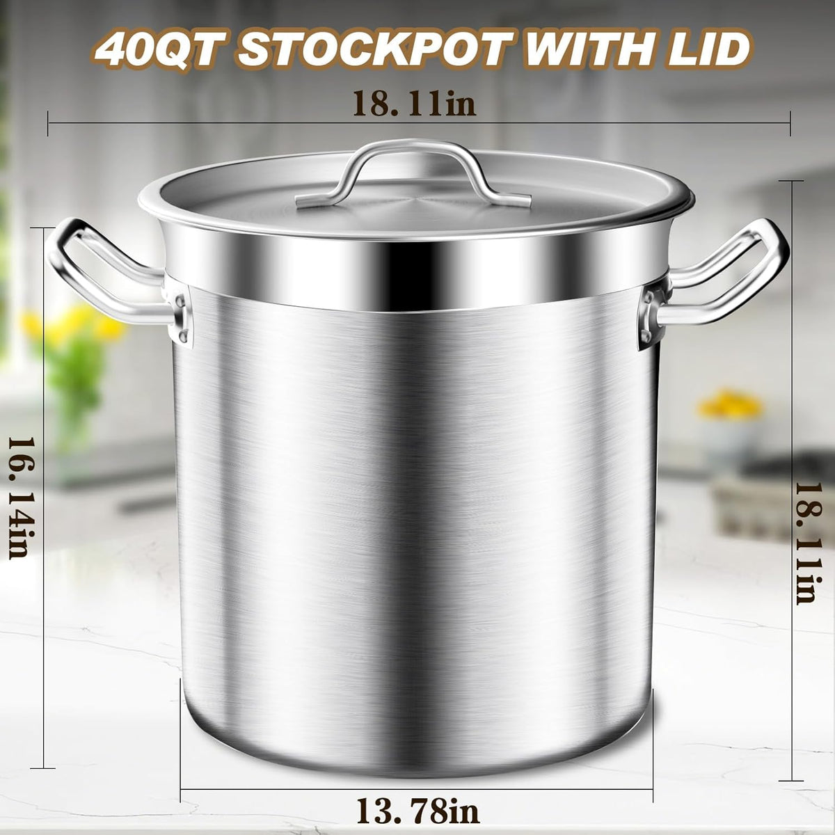 Stock Pot - 40QT Large Soup Pot with Lid - Heavy Duty Induction Tri-Ply Bottom Commercial Grade Stockpot for Boiling Cooking Soup Stew Pasta Cooking Pots, Deep Cookware