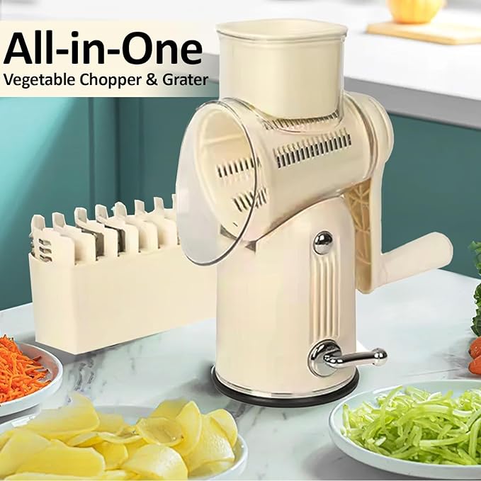 Chef Power Premium Quality Rotary Cheese Grater with Handle - Kitchen Accessories Cucumber Slicer Vegetable Salad Grater, Vegetable Grater - Cheese Grater (Beige)