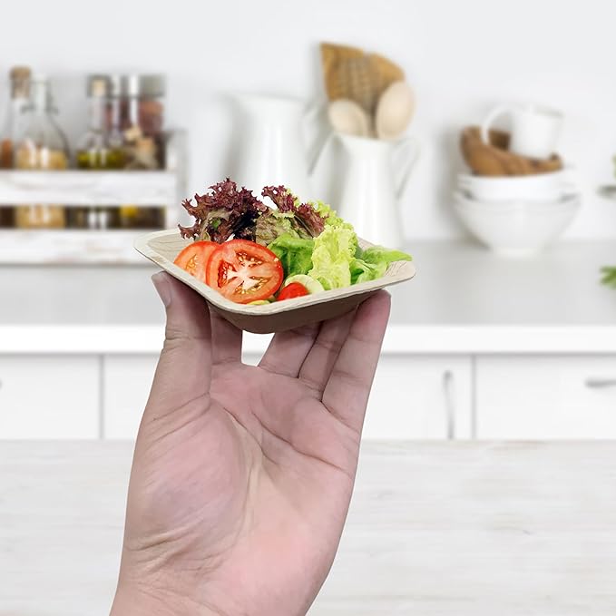 Raj Disposable Palm Leaf Bulk Bowls 4" Square Bowls(6 CASES - 600 PACK) Strong Bowl Like Bamboo Party Bowl - Decorative Compostable Tableware for Lunch, Dinner, Birthday, Outdoor, BBQ, Picnic.